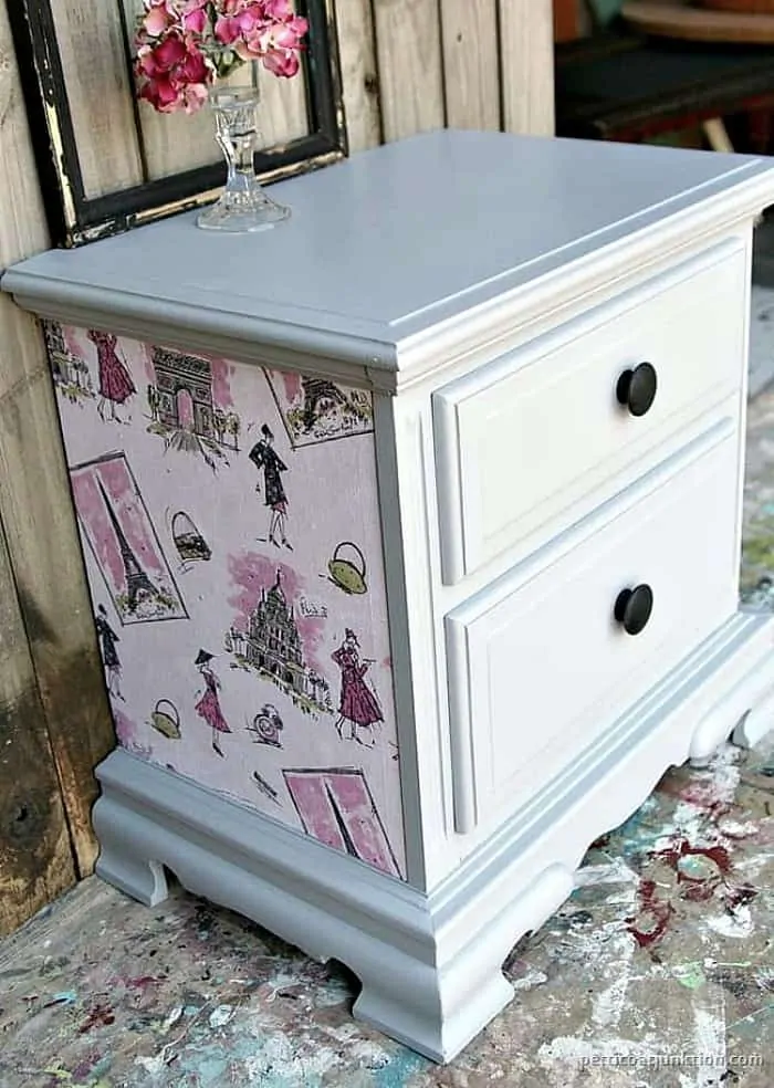 how to change furniture hardware and add drawer knobs to a nightstand the decoupage with fabric