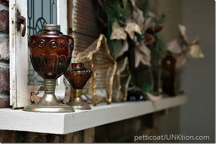 Amber glass oil lamp mantel decor Petticoat Junktion