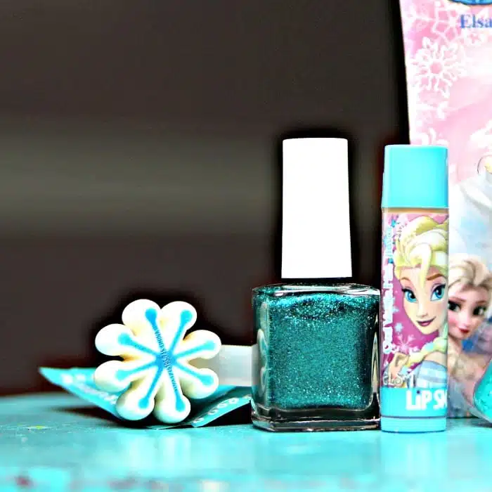 turquoise fingernail polish and chapstick Elsa Frozen movie themed for gift