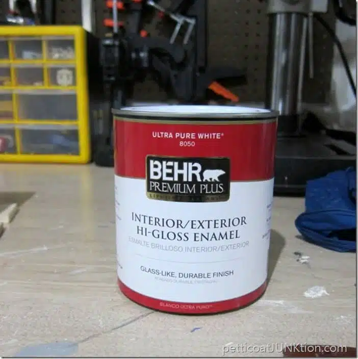 Behr Hi Gloss Pure White paint Petticoat Junktion project