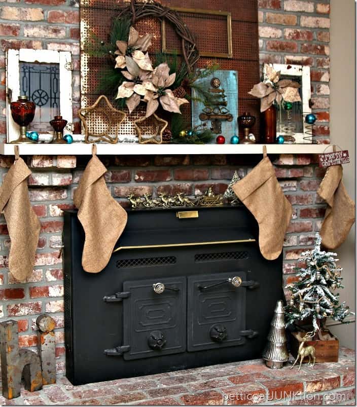 Christmas mantel decor turquoise and amber Petticoat Junktion