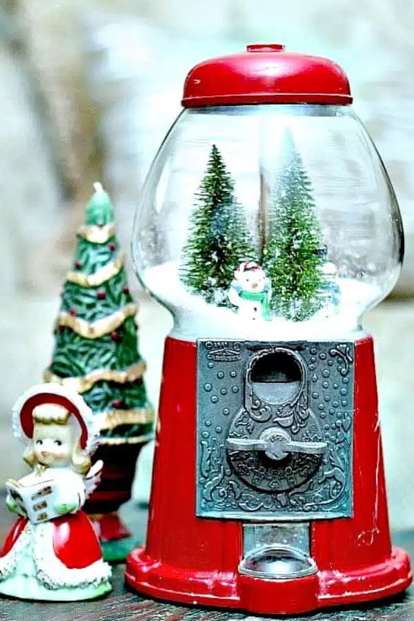 winter scene in a recycled gumball machine