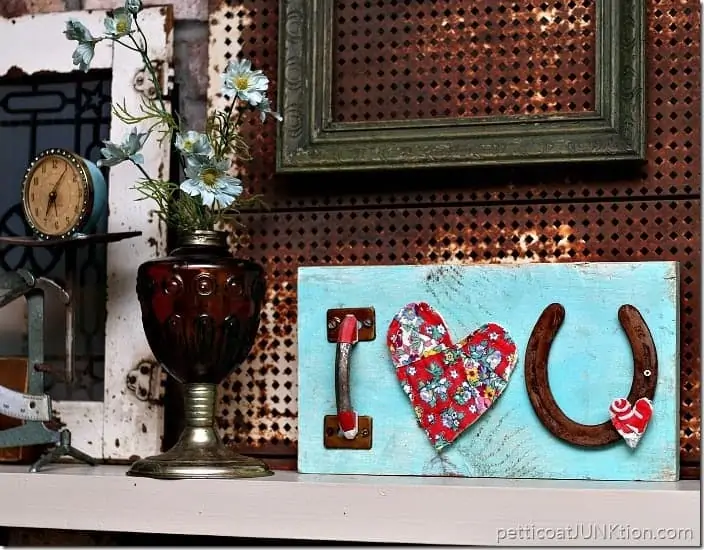 DIY Recycled Junk Decor Heart Sign Says Love