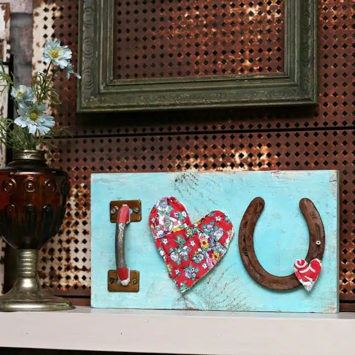 DIY Recycled Junk Decor Heart Sign Says Love