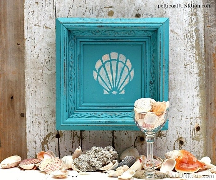 She Stencils Seashells But Not By The Seashore Petticoat Junktion framed seashell stencil art wall decor