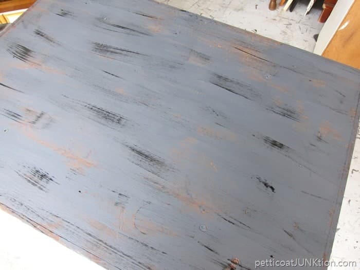 black paint streaks weathered wood gray finish tutorial Petticoat Junktion