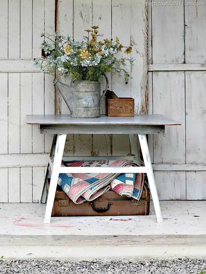 faux weathered wood finish Petticoat Junktion themed furniture project makeover