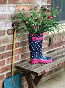 rain boot flower display