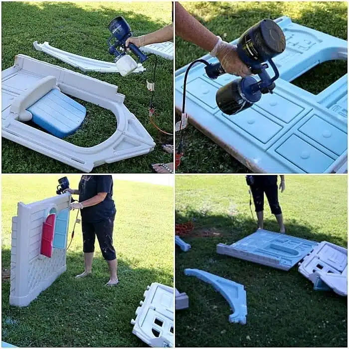 HomeRight spray painter project Petticoat Junktion painting a Little Tikes Playhouse