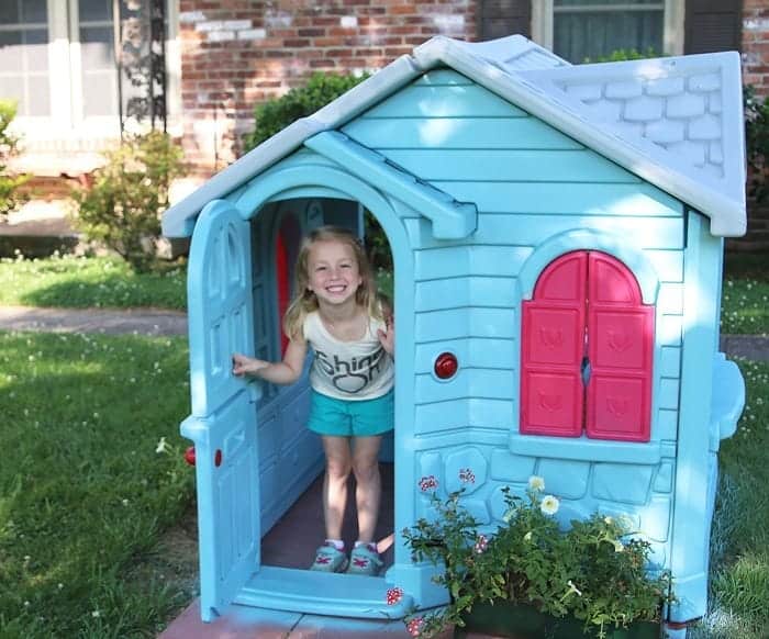 Sofi Loves Her Freshly Painted Little Tikes Playhouse Petticoat Junktion HomeRight Paint Sprayer Project