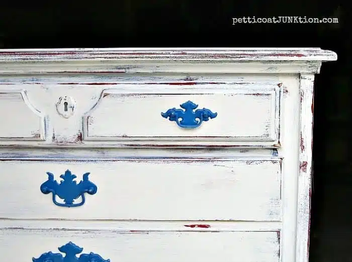 red whtie blue Petticoat Junktion furniture makeover layering paint technique 2
