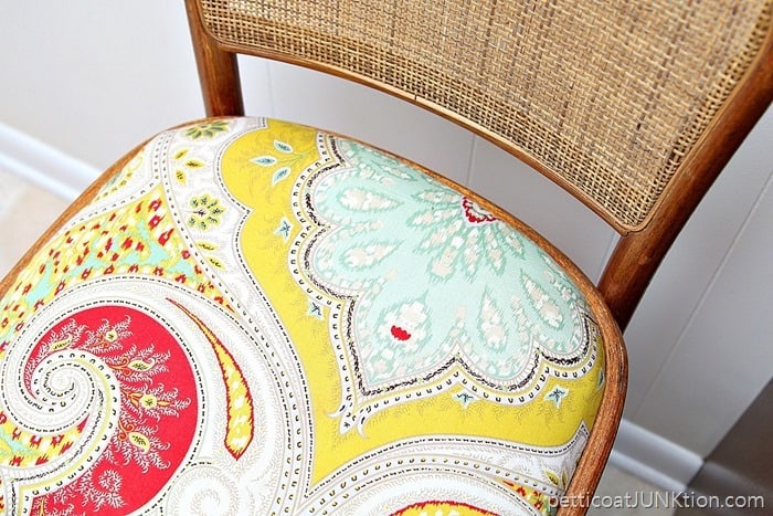 fabric from the thrift store Petticoat Junktion bar stool covered seat