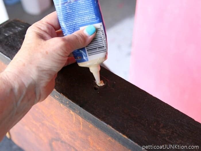 repairing hole with Elmers wood putty