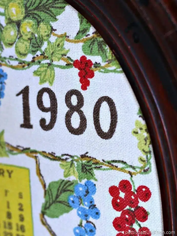Reclaimed vintage fabric calendar framed upcyle Petticoat JUnktion