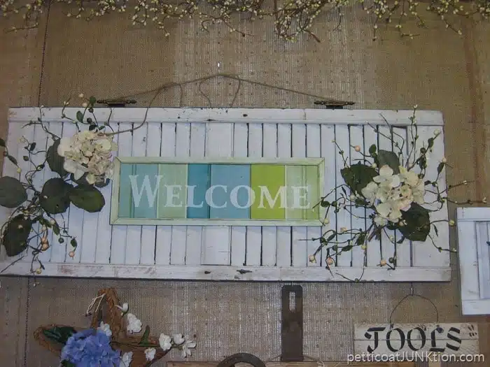 recycled shutter welcome sign
