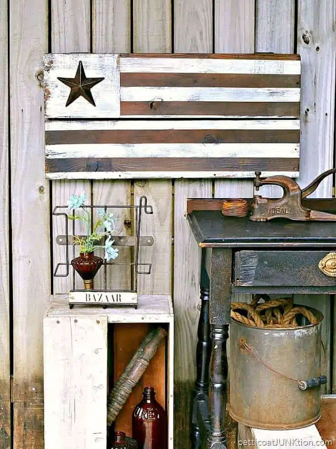 farmhouse style American flag, rustic wood flag