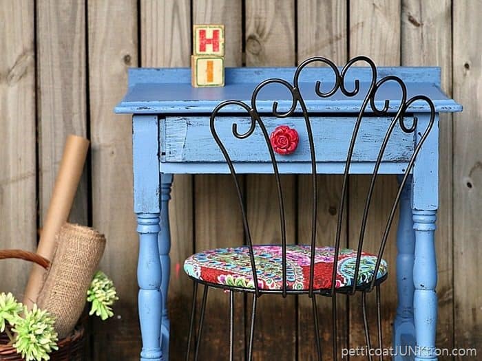 How to paint vintage furniture and upcycle an old shirt into a seat cover