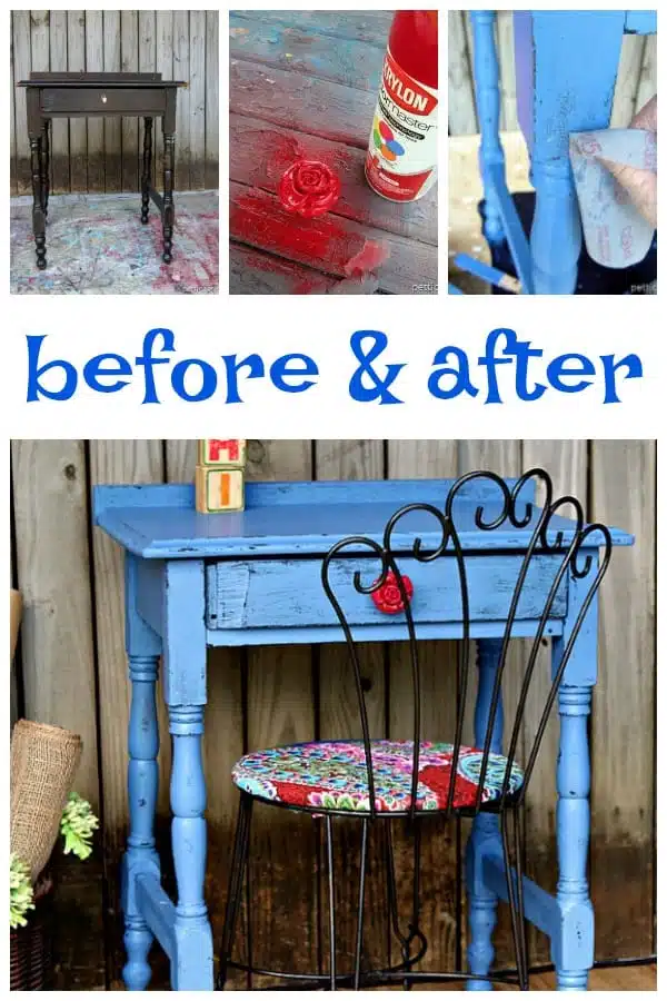 vintage furniture painted with before and after photos and paint tutorial