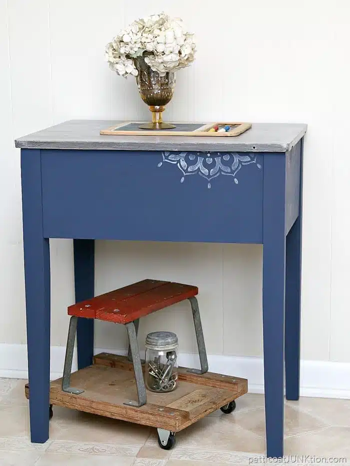 Blue Milk Paint Table With Stencil