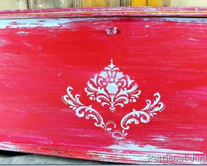 red and turquoise Vaseline distressed furniture