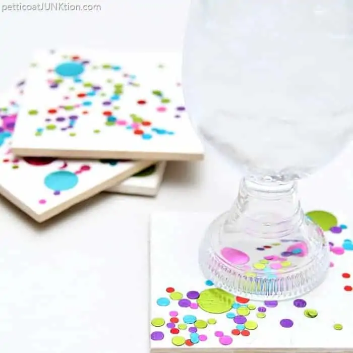 Make DIY Confetti Coasters For Parties Using White Tiles