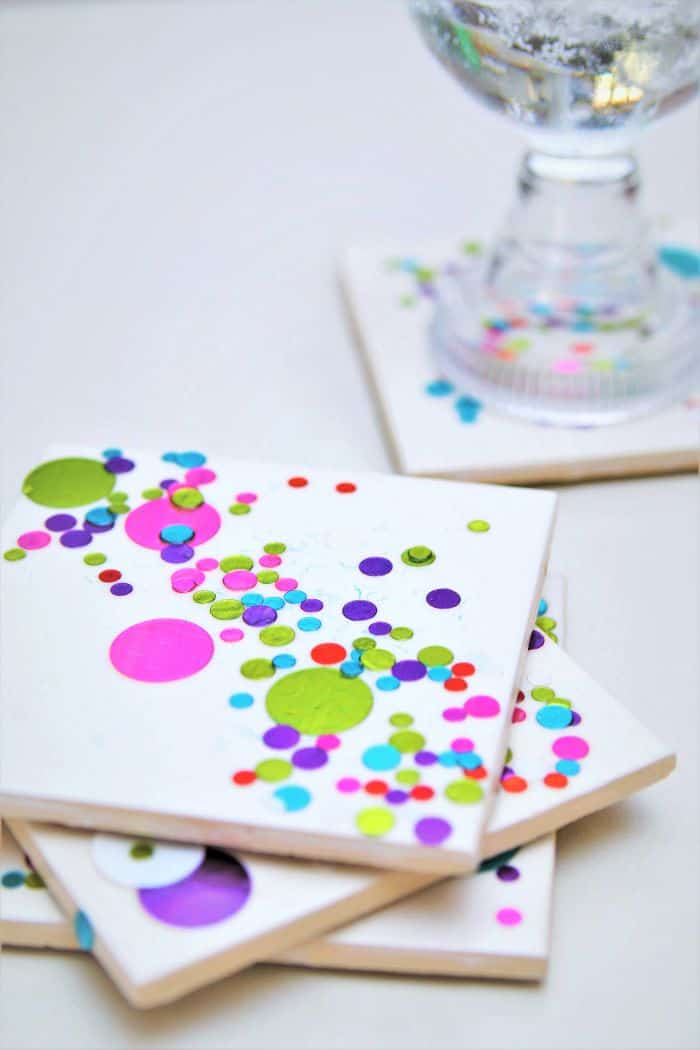 diy confetti coasters project for kids and adults