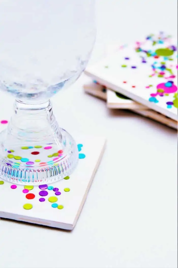 how to make confetti coasters using white tiles