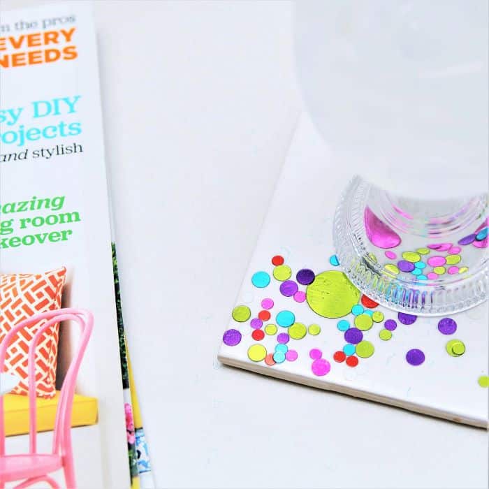 what to do with white tiles, make confetti coasters