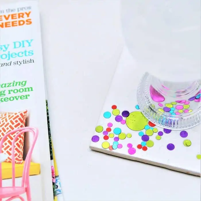 what to do with white tiles, make confetti coasters