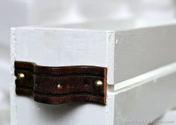 DIY Designer Wood Crate with leather belt handles