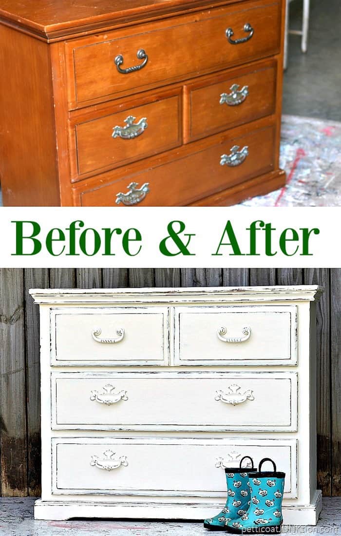 before and after furniture makeover painted white and distressed_thumb