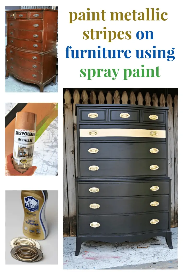 Paint metallic stripes on furniture using spray paint