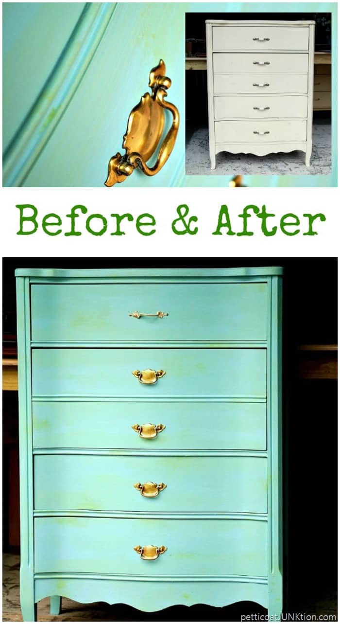 Furniture Makeover: Turquoise Paint With Green Paint Wash