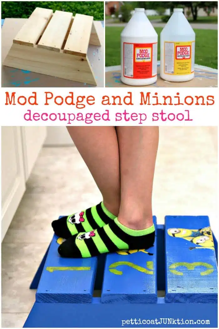 Mod Podge and Minions decoupaged step stool