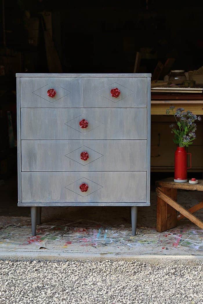 Red Rose Knobs And Metallic Paint Wash For Painted Furniture