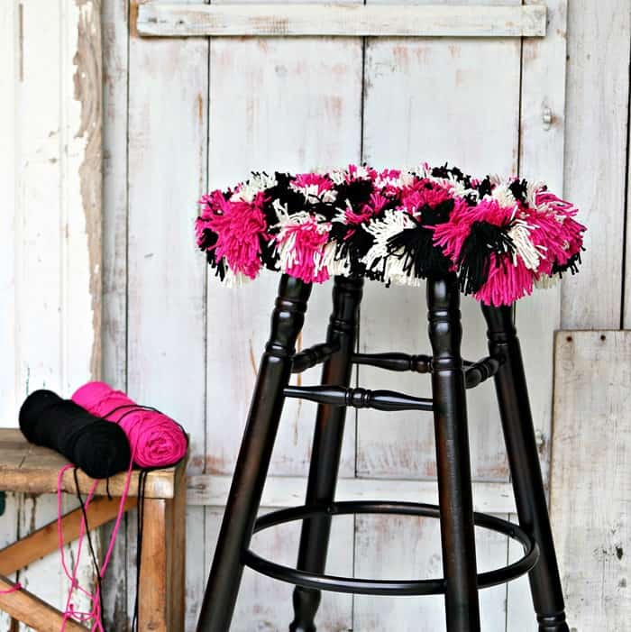 Black and Fuchsia Red Heart Yarn bar stool seat cover