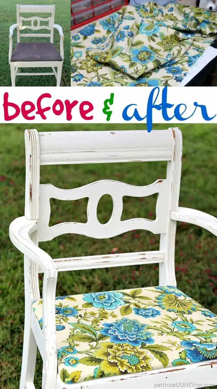 How to cover a fabric chair seat and distress the paint