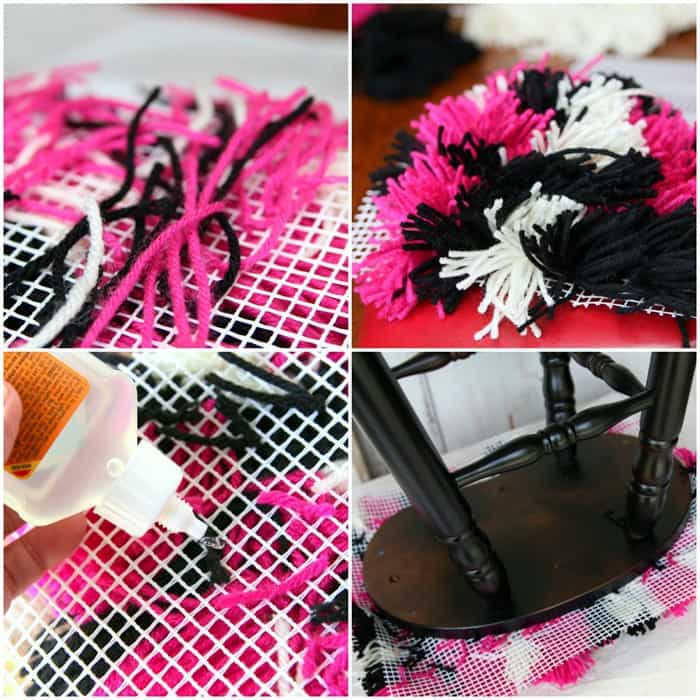 RyaTie bundles on grid fabric similar to pom poms or latch hook project