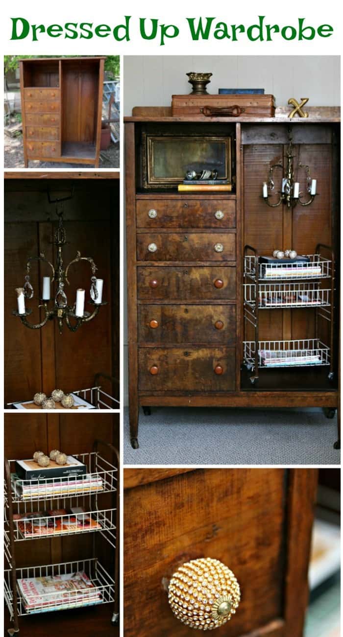 Dressed up vintage wardrobe with chandelier