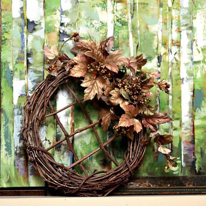 Fall Grapevine Wreath with Metallic Gold Leaves