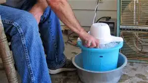 Ray making homemade ice cream in Arkansas