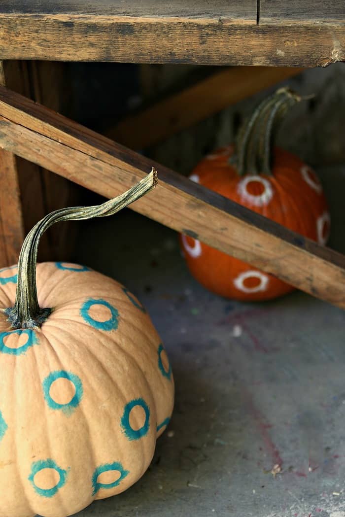 turquoise and orange pumpkin painted with eclipse design 2