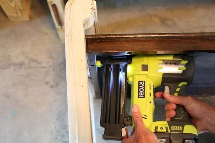 attaching bench seat to sides with Ryobi Airstrike nailer