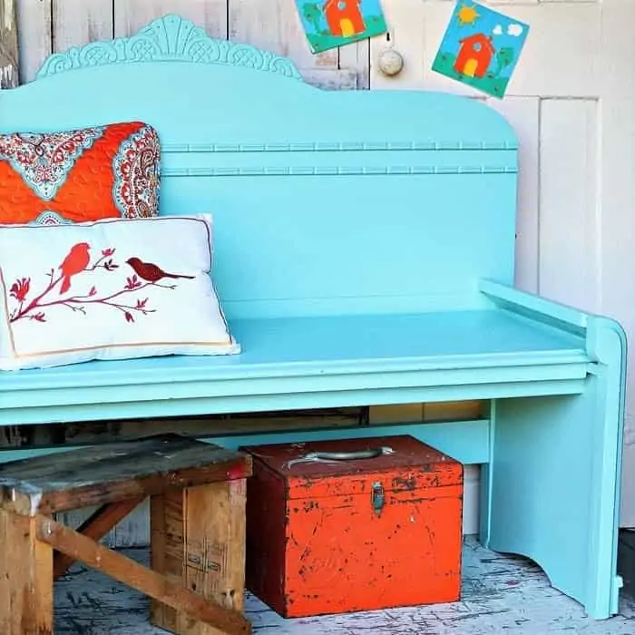 make a bench using a vintage bed headboard and footboard