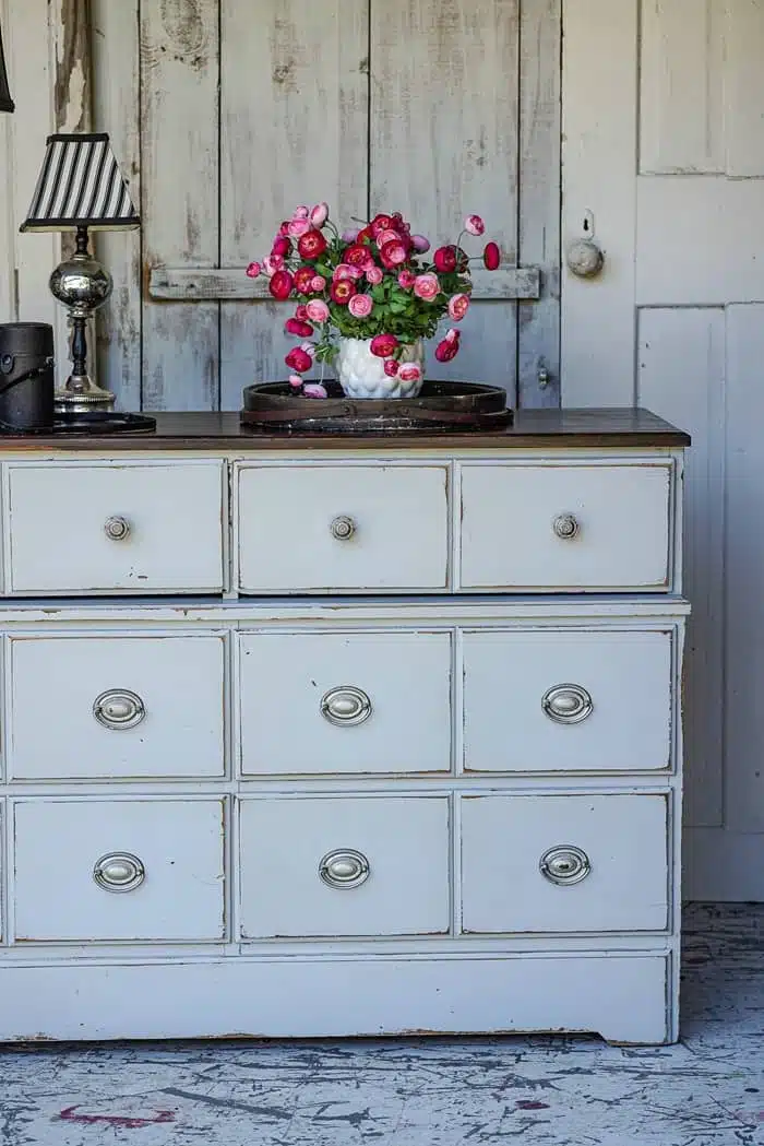 painted dresser with stained top