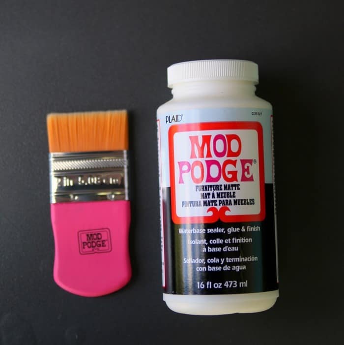 Mod Podge furniture formula and mod podge brush for confetti project
