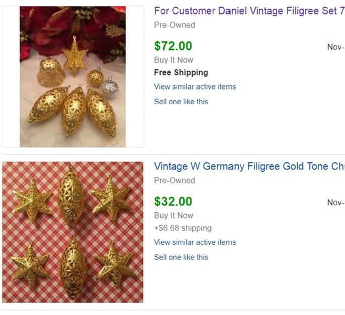 Christmas ornaments on eBay
