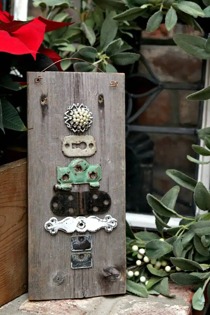 Make a Christmas tree using drawer pulls and reclaimed jewelry