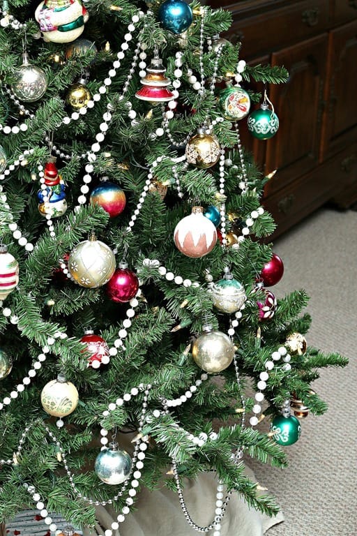 Christmas Tree Decorated With Vintage Glass Ornaments