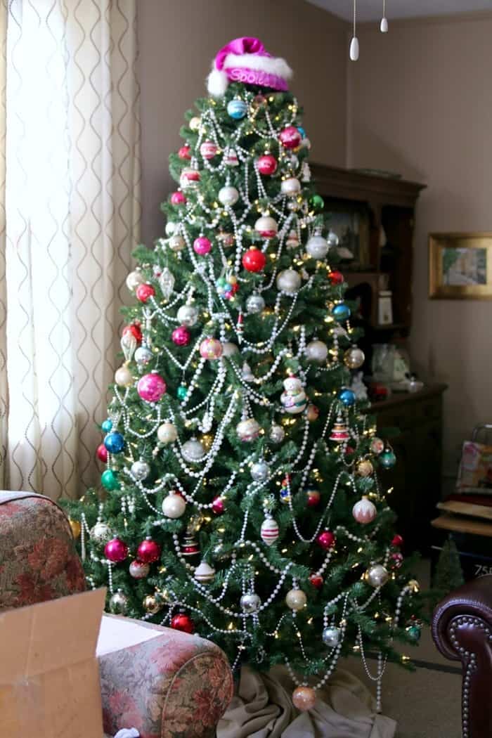 decorated tree with Shiny Brite Christmas ornaments